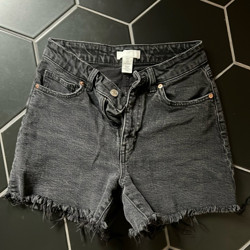 High waisted black denim shorts